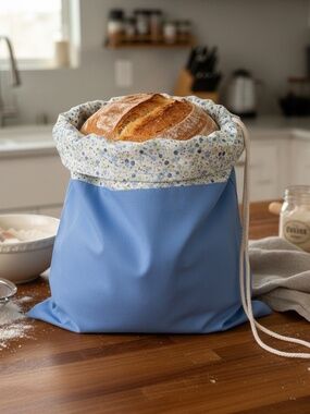 Organic Blue Floral Bread Bag, Reusable Sourdough Cotton Bread Storage Bag